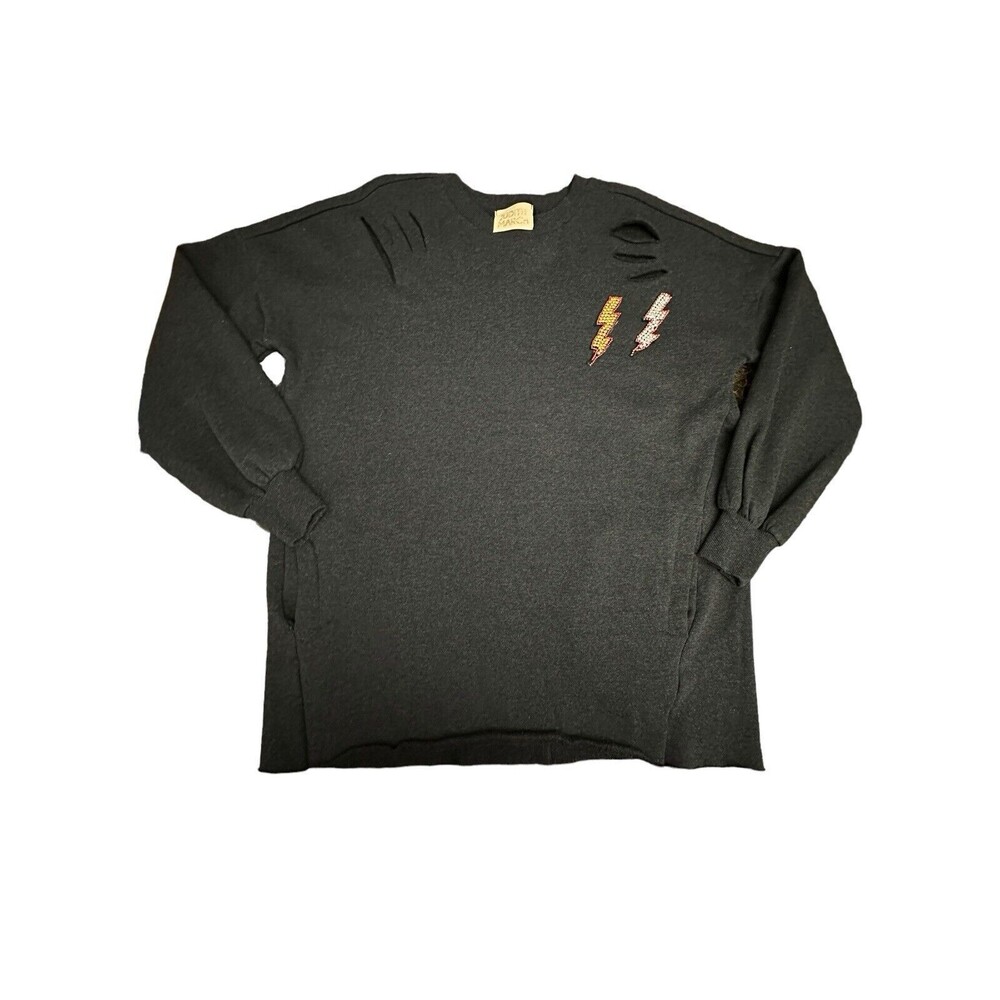 Judith March Medium Heather Black Lightning Bolt Soft Sweatshirt $165 MSRP #T9-1